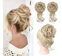 Postiches et extensions à l'aspect naturel, Lot de 2 extensions de cheveux bouclés et ondulés for chignon décoiffé,Extensions de queue de cheval à clipser en cheveu(Gold white)