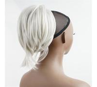 Postiches et extensions à l'aspect naturel, Perruque européenne courte et lisse élégante avec clip for queue de cheval facile à coiffer,Extensions de queue de cheval à clipser en cheveu(White)
