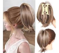 Postiches et extensions à l'aspect naturel, Pince à cheveux for chignon décoiffé, queue de cheval, boulette de viande et cheveux lisses,Extensions de queue de cheval à clipser en cheveu(Brown yellow)