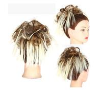 Postiches et extensions à l'aspect naturel, Postiche chignon court bouclé for femme, élastique et chouchou synthétique inclus,Extensions de queue de cheval à clipser en cheveu(Light brown white)