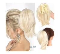 Postiches et extensions à l'aspect naturel, Queue de cheval à clipser de 22 cm for femme - Perruque en fibre chimique légèrement bouclée,Extensions de queue de cheval à clipser en cheveu(White)