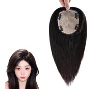 Postiches Noirs for Femmes 100% Toupet Humains Extensions De Cheveux 360° 10/12 Pouces Perruques À Clipser À Base De Soie 12x14 Cm for Perte De Cheveux, Cheveux Gris(30cm)