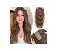 Postiches Ondulés 50 Cm, Synthétiques Longs Et Bouclés Avec Base Large 15 X, Extensions À Clipser Dentelle Centrale For Femmes Aux Cheveux Clairsemés Hair Extensions Pièces Wigs(Dark brown blonde)