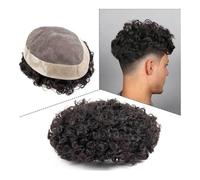Postiches Postiche for homme, système de remplacement cheveux humains bouclés 25 mm, postiche monobase for, prothèse capillaire masculine, indiens Remy(1-Jet Black,7x9)