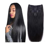 Postiches pour femmes 16-26 pouces Extensions de cheveux humains raides à clips for femmes noires Cheveux humains brésiliens doux et soyeux Clip ins Couleur noire naturelle 8 pièces Postiche chignon d