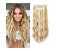Postiches pour femmes Extensions de Cheveux, 4PCS Clip dans les Extensions de Cheveux Bouclés Ondulés Épais Pleine Tête Clip dans les Extensions Synthétiques Longs Naturels Noir Postiches for Femmes F