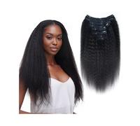 Postiches pour femmes Extensions de cheveux brésiliens Remy à clips droits crépus, 8 pièces, extensions de cheveux humains à clips, double trame, 12 à 26 pouces, for femmes noires Postiche chignon déc