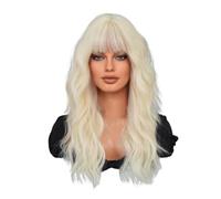 postiches pour femmes Perruque ondulée longue blonde platine avec frange for femme, perruques synthétiques for usage quotidien, fête cosplay Queue de cheval pour les femmes