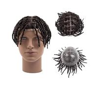 Postiches pour hommes Postiche for dreadlocks en cheveux humains, 15 cm, torsadé, crocheté, injecté, for homme Usage quotidien(1B#,7x10)