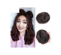 Postiches synthétiques 2 pièces Pince à griffes Oreilles de chat en désordre Extensions de chignon faux cheveux Accessoire de perruque Postiches chignon Look élégant chic(Brown)