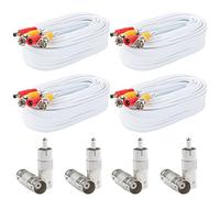 Postta Lot de 4 câbles d'alimentation vidéo BNC (7,6 m) pré-fabriqués pour caméra de sécurité vidéo tout-en-un avec huit connecteurs pour système de surveillance CCTV DVR