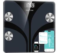 Posture Balance Pese Personne pour Salle de Bain, Haute Précision, Impédancemètre 13 Indicateurs (IMC/Graisse Corporelle/Muscle) avec App, Max 180 kg - Noir
