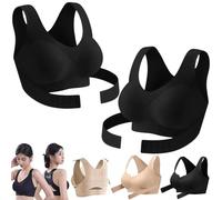 Posture Corrector Bra for Women Adjustable Back Support Front Closure Bras, Seamless Breathable Shaping Underwear (2PCS-Black,S)