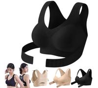 Posture Corrector Bra for Women Adjustable Back Support Front Closure Bras, Seamless Breathable Shaping Underwear (Black,Grand)
