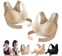 Posture Corrector Bra for Women Adjustable Back Support Front Closure Bras, Seamless Breathable Shaping Underwear (2PCS-Skin,TG)