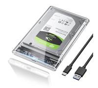POSUGEAR Boitier Disque dur 2,5", 6Gbps USB C 3.1 Gen 2 Boitier Externe Disque pour SATA HDD et SSD de 2,5'' et 7/9.5mm, Boitier SSD accélération UASP&TRIM, sans Outils, Câble USB C Inclus-Transparent