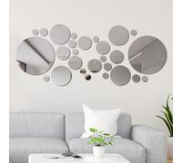 PosyLane 32 Pièces Miroirs Mural Autocollant, Rond Miroir Stickers Muraux Adhésif 3D, Amovible DéCor Art Cercle pour Salon Chambre Bureau TV Fond, 2.2/2.5/3.5/5.5/8/15cm (Argent)