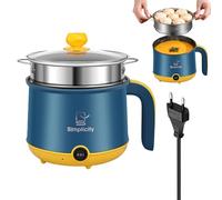 Pot à chaud électrique avec cuiseur vapeur, 1,8 l, mini cuiseur portable anti-adhésif, cuiseur à ramen rapide, pot anti-adhésif portable pour la maison, le bureau, le dortoir