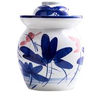 Pot À Cornichons Chinois À L'encre De Chine, Pot À Kimchi Traditionnel en Forme De Lotus, Pot Scellé en Céramique Épaisse, Concombre Et Radis Marinés(7kg/246.9oz)