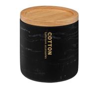 Pot à cotons noir ""Léa"" couvercle hévéa effet marbre
