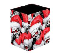Pot à crayons carré pour bureau, motif de crânes esquissés dans un chapeau de Père Noël, aquarelle, motif sans couture, pot à stylos, pinceaux de maquillage, support de papeterie pour la maison, le