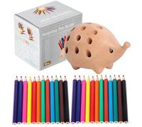 Pot à crayons en bois en forme de hérisson - 24 crayons colorés en forme d'animal | Ornement en forme d'animal mignon avec trous