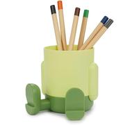 Pot À Crayons Mr Sitty Couleur Vert Design Coloré Et Avec Deux Compartiments De Stocka