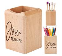 Pot à crayons personnalisable en bois avec nom gravé pour bureau, fournitures de papeterie, pot à crayons pour l'école, la maison, le bureau