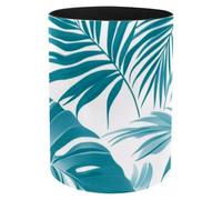 Pot à crayons rond de grande capacité, motif plantes exotiques, flore turquoise, texture blanche, organisateur de bureau pour femmes et filles