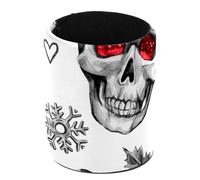 Pot à crayons rond pour bureau, crânes esquissés dans un chapeau de Père Noël, feuilles d'aquarelle, pot à stylos, pinceaux de maquillage, support de papeterie pour la maison et le bureau