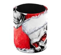 Pot à crayons rond pour bureau, motif de crânes esquissés dans un chapeau de Père Noël, aquarelle, motif sans couture, pot à stylos, pinceaux de maquillage, support de papeterie pour la maison, le