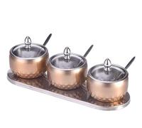 Pot à épices, Ensemble de pots à condiments en acier inoxydable avec couvercles, plateau, cuillères et récipients d'assaisonnement(C)