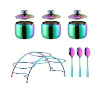 Pot à épices, Ensemble de pots à épices en acier inoxydable avec couvercles et cuillères, contenant for le stockage des assaisonnements condiments(E)