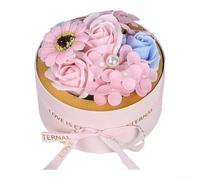 Pot à fleurs rond contenant un bouquet de roses de savon, délicatement fabriqué à la main pour un accessoire de salle de bain décoratif et parfumé (Pêche)