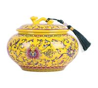 Pot à gingembre décoratif en céramique émaillée pour décoration d'intérieur - Pot de rangement en porcelaine bleu et blanc, vase à fleurs chinoiserie, récipient décoratif multifonction (jaune)