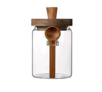 Pot à Grains De Café En Verre Coffee Bean Storage Jar With Wooden Lid With Wood Spoon Glass Sealed Containers Pour Thé Grains De Café(600ml)