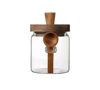 Pot à Grains De Café En Verre Coffee Bean Storage Jar With Wooden Lid With Wood Spoon Glass Sealed Containers Pour Thé Grains De Café(400ml)