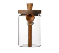 Pot à Grains De Café En Verre Coffee Bean Storage Jar With Wooden Lid With Wood Spoon Glass Sealed Containers Pour Thé Grains De Café(750ml)