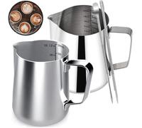 Pot à lait en acier inoxydable, 2 Pièces Café Pot à lait Lait Pichet Pichet Tasse avec Mesure Mark et 2 Latte Art Pen pour Barista