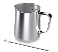 Pot à lait en acier inoxydable, 350ml à main levée Café Pot à lait Lait Pichet Pichet Tasse avec mesure Mark et Latte Art Pen, Milk pitcher carafes pour la création Barista Cappuccino Espresso