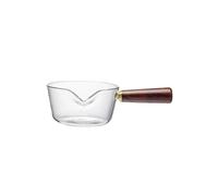 Pot à lait en verre avec manche en bois, avec couvercle, cuisinière à gaz, Pot à soupe au café antiadhésif, casserole, ustensile de cuisine(450ml)