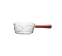 Pot à lait en verre avec manche en bois, avec couvercle, cuisinière à gaz, Pot à soupe au café antiadhésif, casserole, ustensile de cuisine(650ml)