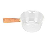 Pot à Lait en Verre Borosilicate avec Poignée en Bois, Bec Verseur en V, Pichet à Mesurer pour Cuisine, Casserole Antiadhésive