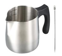 Pot à Lait Inox, Pichet Lait 350ml avec Marque de Mesure, Pot à Lait pour Mousse de Lait et Cappuccino, Pichet à Lait pour Barista avec Stylo Décoratif en Acier Inoxydable à Double Tête