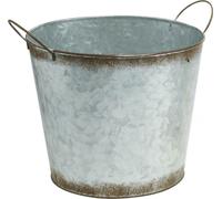 Pot à plantes avec poignées, coupe décorative, déco rouille, cache-pot en métal, argenté Ø26cm H25,5cm