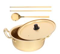 Pot à Ramen en Aluminium à Double Poignée, Chauffe Vite | Surface Polie, Usage la Cuisine Maison, pour Soupe et Sauté, Livré avec Baguettes et Cuillère