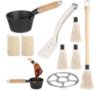 Pot à Sauce en Fonte avec Pinceau à badigeonner BBQ, Pot Fondant de 4,3 in avec Support, 3 recharges et éponges luffa, Accessoires Barbecue pour fumoir, Grill et cuisinière