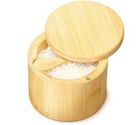Pot à sel avec couvercle et cuillère - Support pour flocons de sel de mer - Cave en bambou avec couvercle pivotant magnétique - Boîte de rangement pour épices pour comptoir - Poivrière