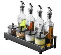 pot à sel, Ensemble de 3 ou 4 flacons d'huile et vinaigre, support en acier inoxydable, idéal for la cuisine - pièces(4 piece set)