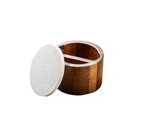 Pot à Sel Salière en Bois Compartiment Couvercle Marbre Cuillère Incluse pour Épices Poivre Sucre Rangement Pratique -B